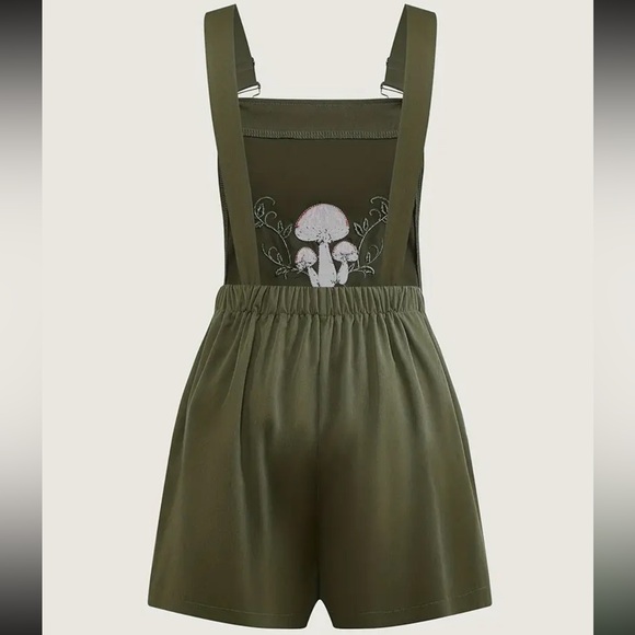 Green Mushroom Embroidered Romper Overalls New Boutique - Picture 4 of 5